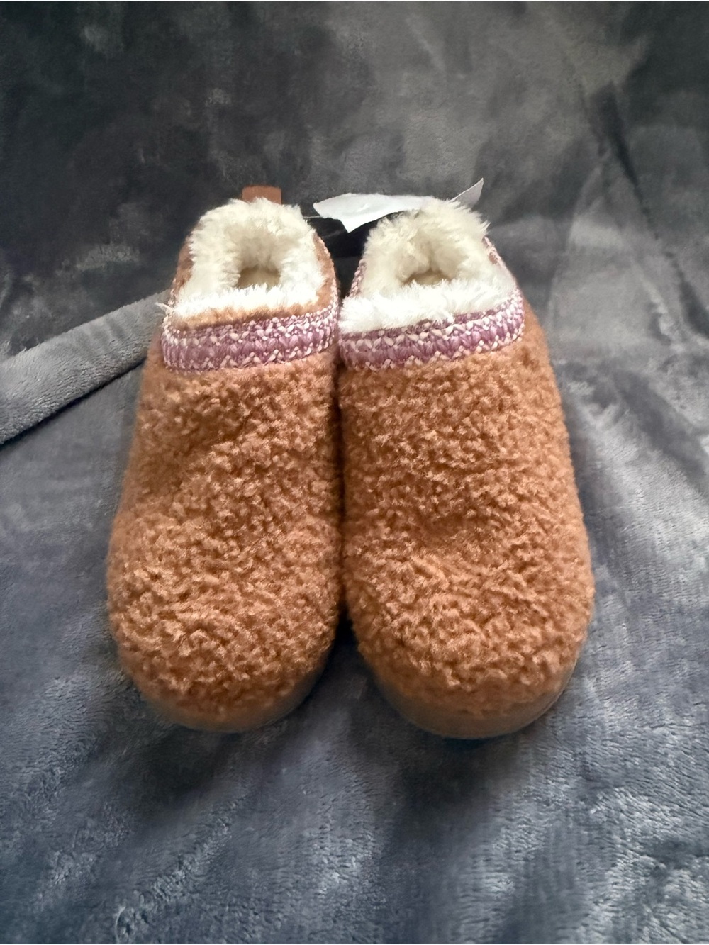 Cozy Kids Brown Fleece Slippers with Pink Trim